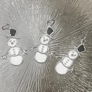 Sterling Snowman charm, Silver Snowman charm,Snowman Jewelry, Christmas charm, Winter Charms,Frosty the Snowman,Enameled Snowman Charm