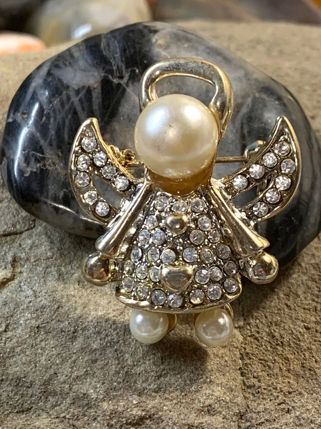 アクセサリー 1960's Angel Brooch Goldl Rhinestone Vintage-brooch-angel-monet-gold-wings-halo-clear-rhinestone