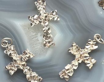 Sterling Silver Nugget Cross,Vintage Sterling Diamond cut Nugget Cross,Sterling Cross,Silver Nugget Pendant,Sterling Christian Jewelry
