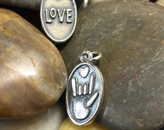 Sterling Sign Language I Love You Charm, Sterling I Love you sign charm, Silver I Love You Pendant, American Sign Language I Love You charm