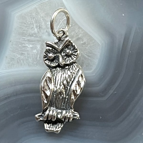 Sterling Owl charm, Silver Owl Jewelry, Halloween Owl charm, Sterling Halloween charms, Halloween jewelry, Wise Owl Charm