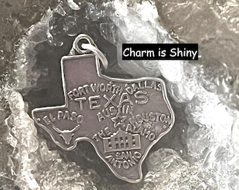 Texas Charm, Sterling Silver Texas Charm, Silver Texas Pendant, Texas State Charm,  Sterling Silver charms, Longhorn Charm,Western Charms