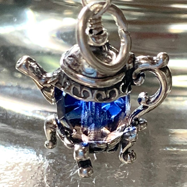 Vintage Sterling Teapot charm, Crystal Teapot charm, Sterling Teapot charm, Teapot Crystal charm, Sterling cooking charms, Teakettle charm