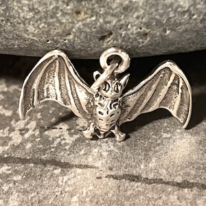 Sterling Bat charm,Halloween Bat charm,,Silver Bat charm, Sterling Halloween Jewelry,Halloween charms,Pumpkin charm,Silver Flying Bat
