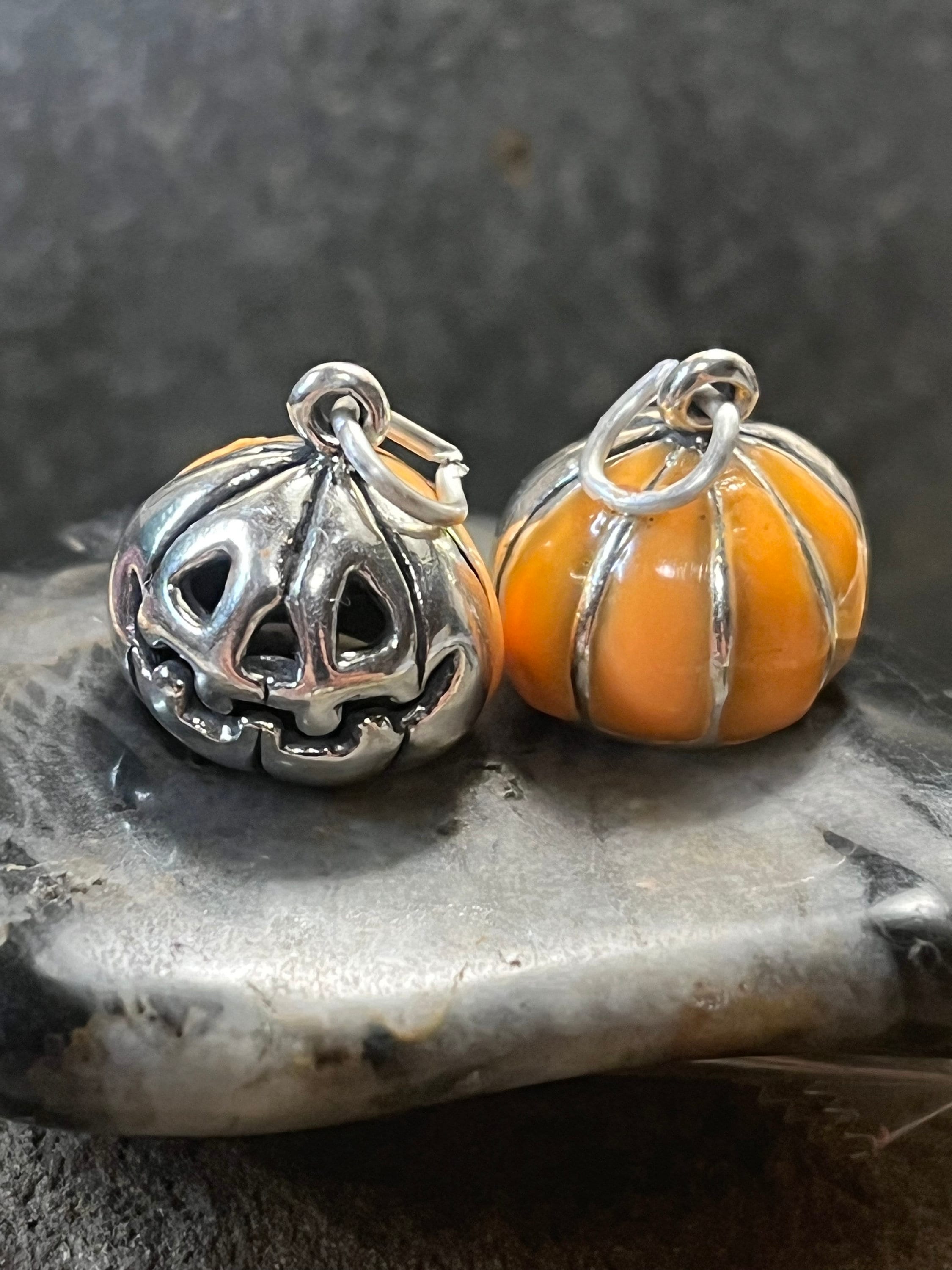 Sterling Silver Halloween Ghost Pumpkin Charm | European Bead Charm Bracelet Compatible | Queenberry 925 Silver