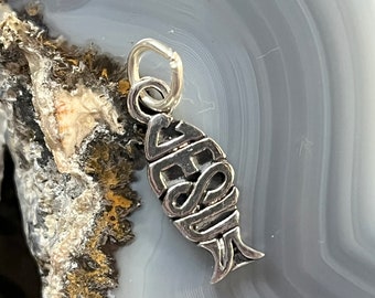 Sterling Ichthus Charm,Sterling Silver Jesus Charm, Ichthus Fish Jewelry,Silver Christian charms,Sterling Baptism Charm,Christian Fish Charm