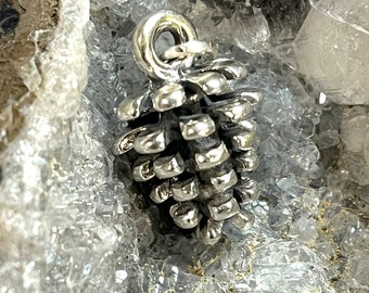 Sterling Pine Cone Charm, Silver Pinecone jewelry Sterling Nature charms, Pine Tree charms, Silver Nature jewelry, Medium Pine Cone charm