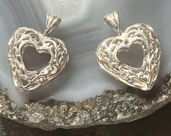 Vintage Sterling Silver Filagree Heart Pendant, Silver Filagree Heart Pendant,Sterling Heart Jewelry,Valentine's Day Gift,Open Heart Pendant