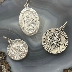 St. Christopher Pendant, Sterling Saint Christopher charm, Sterling St. Christopher necklace, Antiqued Saint Christopher, Religious Pendant
