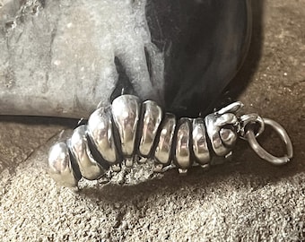 Sterling Caterpillar charm, Silver Caterpillar,Sterling Nature charm,Sterling Gardening charm,Silver bug Jewelry,Insect charm Inchworm charm