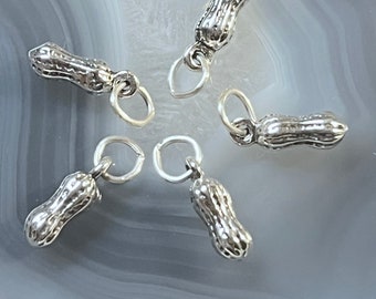 Sterling Peanut Charm, SMALL Peanut charm, Peanut Charm, Nut Charm, Sterling Food charm, Sterling Silver Charms, Sterling Baking Charm