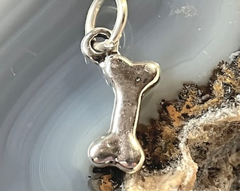 Sterling Dog Bone Charm, SMALL Silver Bone charm, Sterling Pet Charms, Sterling Bone,3D Silver Bone Charm,Silver Pet Jewelry,Halloween charm