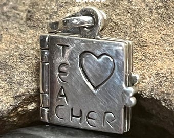 Vintage Sterling 3D teacher book charm,Sterling book charm,Sterling Teacher Charm, Silver School charms,Sterling School charms