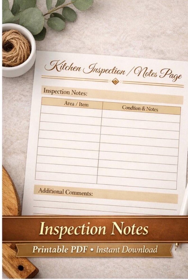 Kitchen Inspection / Notes Page Printable | Luxury Cleaning Form PDF ...