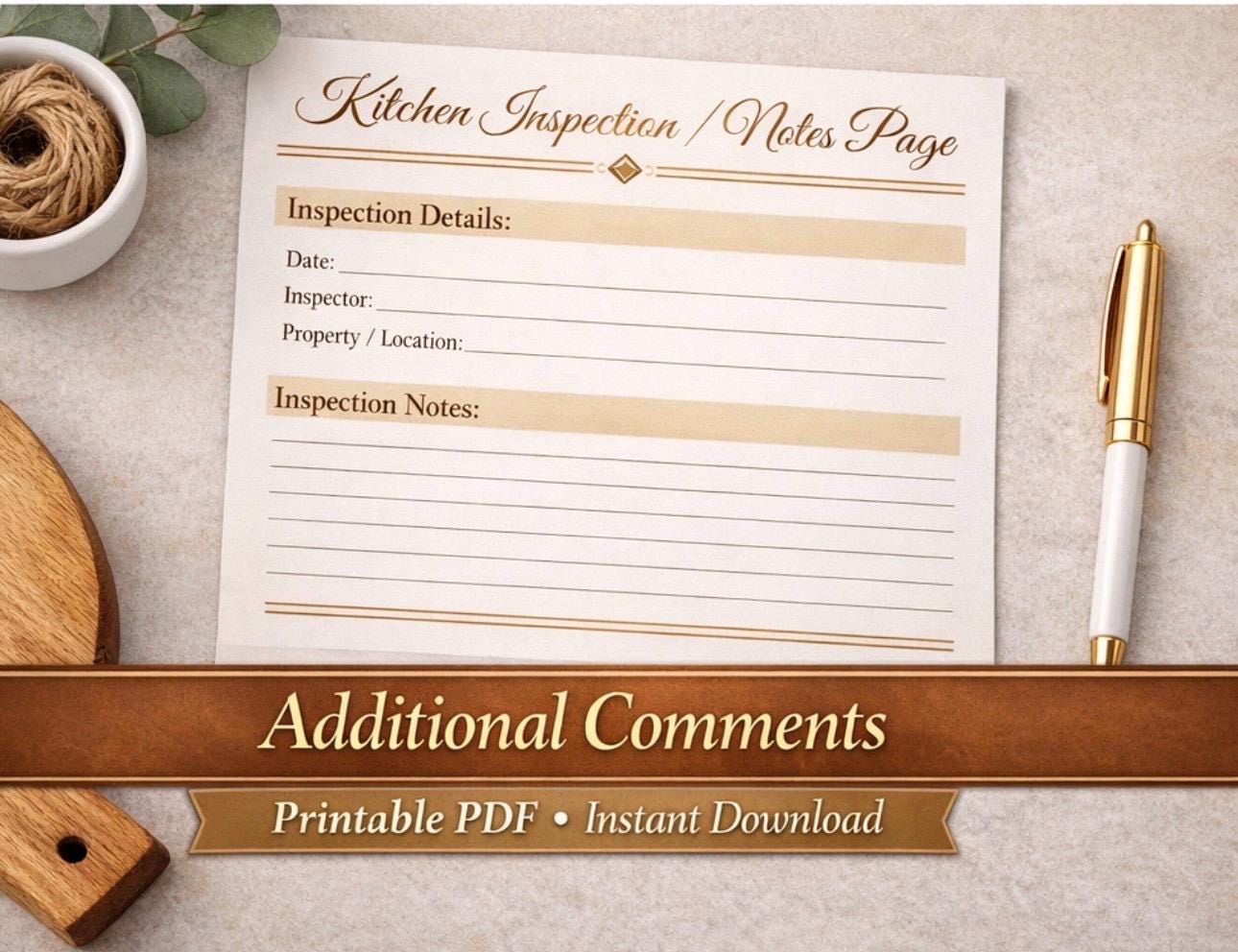 Kitchen Inspection / Notes Page Printable | Luxury Cleaning Form PDF ...