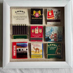 Vintage Matchbox Cigarette Themed In Shadow Box Frame Wall Art