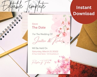 Pink watercolor Elegant Wedding Invitation, Canva Wedding Template, Editable Minimalist Wedding Invite, Minimalist Invite