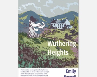 Wuthering Heights Ilustrowany plakat | Dzieło literackie | Plakat literacki | Plakaty literackie | Grafika na okładkę książki | Prezenty dla miłośników książek