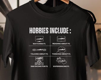 Los pasatiempos incluyen: camiseta de F1, regalo de autos de carrera, camiseta de entusiasta de las carreras, camiseta de deportes de motor, ropa de F1, camiseta de Gran Premio, equipo para fanáticos de las carreras de autos.