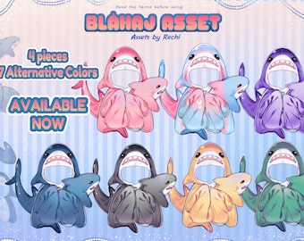 Shark Blåhaj VTuber Asset | Vtubing Material Asset | Sea Ocean Theme | Clothing Outfit asset | Hand asset | blanket | Live2D VTube Studio