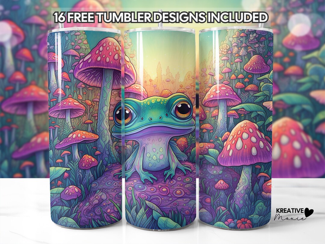 Cute Frog Tumbler Wrap PNG Design 20oz Skinny, Enchanted Mushroom Field ...
