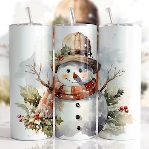 Watercolor Snowman Tumbler Wrap: Rustic Winter Design (Digital Download)