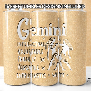 Zwilling Sternzeichen Becher PNG, Gold Glitzer Sublimation Designs, 20 Unzen dünn gerade und konisch, Astrologie Horoskop Geburtstagsgeschenk