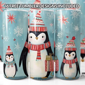 Penguin Christmas Tumbler Wrap PNG: 20oz Skinny, Commercial Use