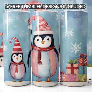 Penguin Christmas Tumbler Wrap: 20oz Skinny Sublimation Design (PNG)
