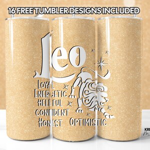 Leo Zodiac Tumbler Wrap: Gold Glitter Celestial Design (PNG)