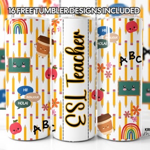 ESL Teacher Tumbler Wrap: Language Educator Gift (PNG, 20oz Skinny)