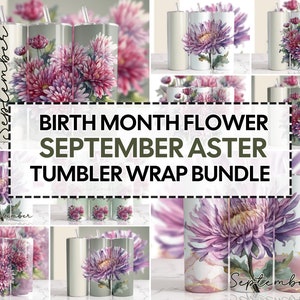 Aster Flower Tumbler Wrap: September Birthflower PNG (Digital Download)