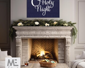 Christmas canvas in blue, O holy night lyrics, holy night decor, Christmas wall hanging, fun decoration canvas, large Christmas decor canvas