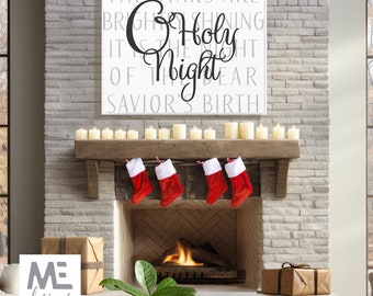 Christmas canvas with gray, O holy night lyrics,holy night gray, Christmas wall hanging, fun decoration canvas, large Christmas decor canvas