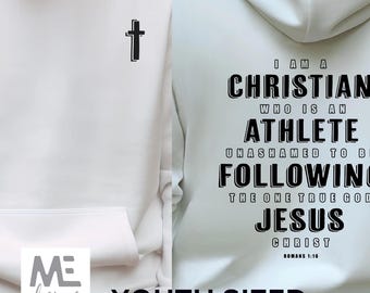 Youth Christian athlete, youth sports hoodie, Christian shirt Jesus, Romans evangelize, share Gospel Christ,Jesus saves, Christmas youth God