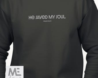 Sudadera cristiana, Él salvó mi alma, Sudadera con el Salmo 56, Sudadera cristiana de cuello redondo, Ropa cristiana, Camiseta con versículo bíblico, Camiseta de Jesús