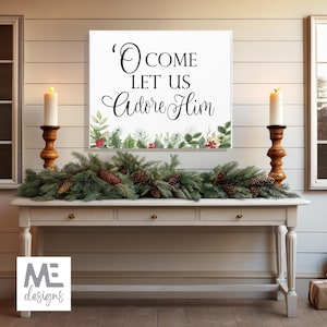 Christmas canvas, Christmas wall hanging, O come let us adore him, Christ-centered decoration canvas, large Christmas decor canvas,customize