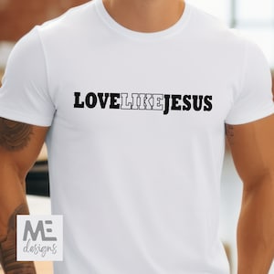 イエスのような愛、イエスを愛するシャツ、メンズ半袖、クリスチャンシャツギフト、メンズクリスチャンTシャツ、聖書関連のギフト、キリストを中心としたTシャツ