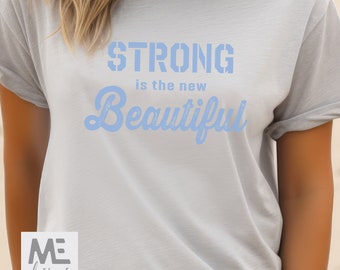Stark är vacker t-shirt, skönhet är styrka, gymflicka-present, fitnesspresent för kvinnor, kortärmad gymtröja, tyngdlyftare, blå tonåring