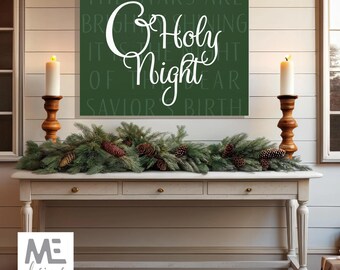 Christmas canvas in green, O holy night lyrics,holy night decor, Christmas wall hanging, fun decoration canvas, large Christmas decor canvas