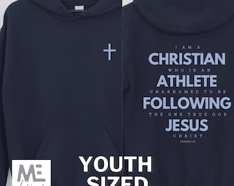 Youth Christian athlete, youth sports hoodie, Christian shirt Jesus, Romans evangelize, Gospel, share Christ, Jesus saves, long sleeve youth