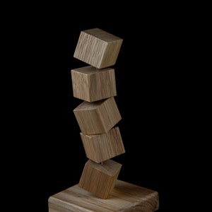 wooden cubes decoration, tabletop, oak wood.