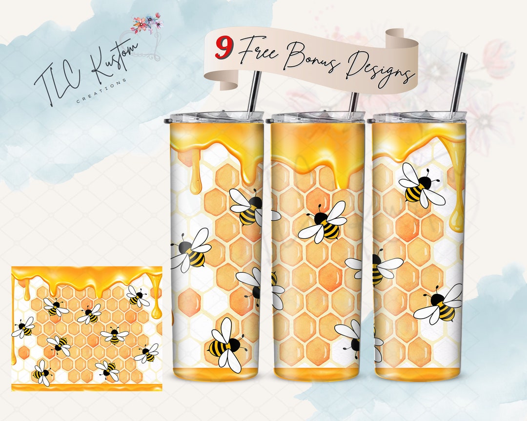 Honey Dripping Bees Honeycomb Cute Drink Tumbler Design | 20oz & 30oz ...