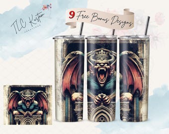 Rustic Grunge Gargoyle Horror Retro Look Tumbler Design Wrap | 20oz & 30oz Tumbler | Sublimation Design PNG | Digital Download File Only