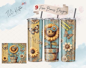 Cool Country Flower Retro Hippie Vibes Tumbler Design Gift | 20oz & 30oz Tumbler | Sublimation Design PNG | Digital Download File Only