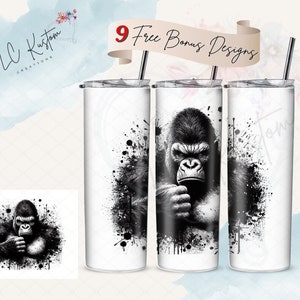King Kong Movie Monster Black and White Tumbler Design Wrap | 20oz & 30oz Tumbler | Sublimation Design PNG | Digital Download File Only