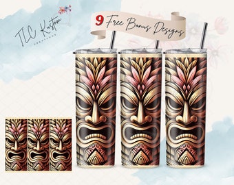 Tiki Masks Beach Summer Tumbler Wrap Design Gift | 20oz & 30oz Tumbler | Sublimation Design PNG | Digital Download File Only