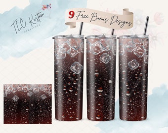 Realistic Cola Soda With Ice Cubes Drink Tumbler Design Gift | 20oz & 30oz Tumbler | Sublimation Design PNG | Digital Download File Only
