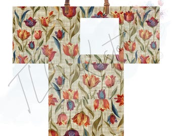Embroidered Flowers Digital Template for Purse Gift Box | DIY Craft Template for Canva and Photoshop | Unique Gift Packaging Design