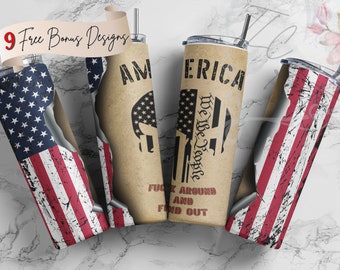 We the People Punisher Skull with American Flag and FAFO Gift | 20oz & 30oz Tumbler | Sublimation Design PNG | Digital Download File Only